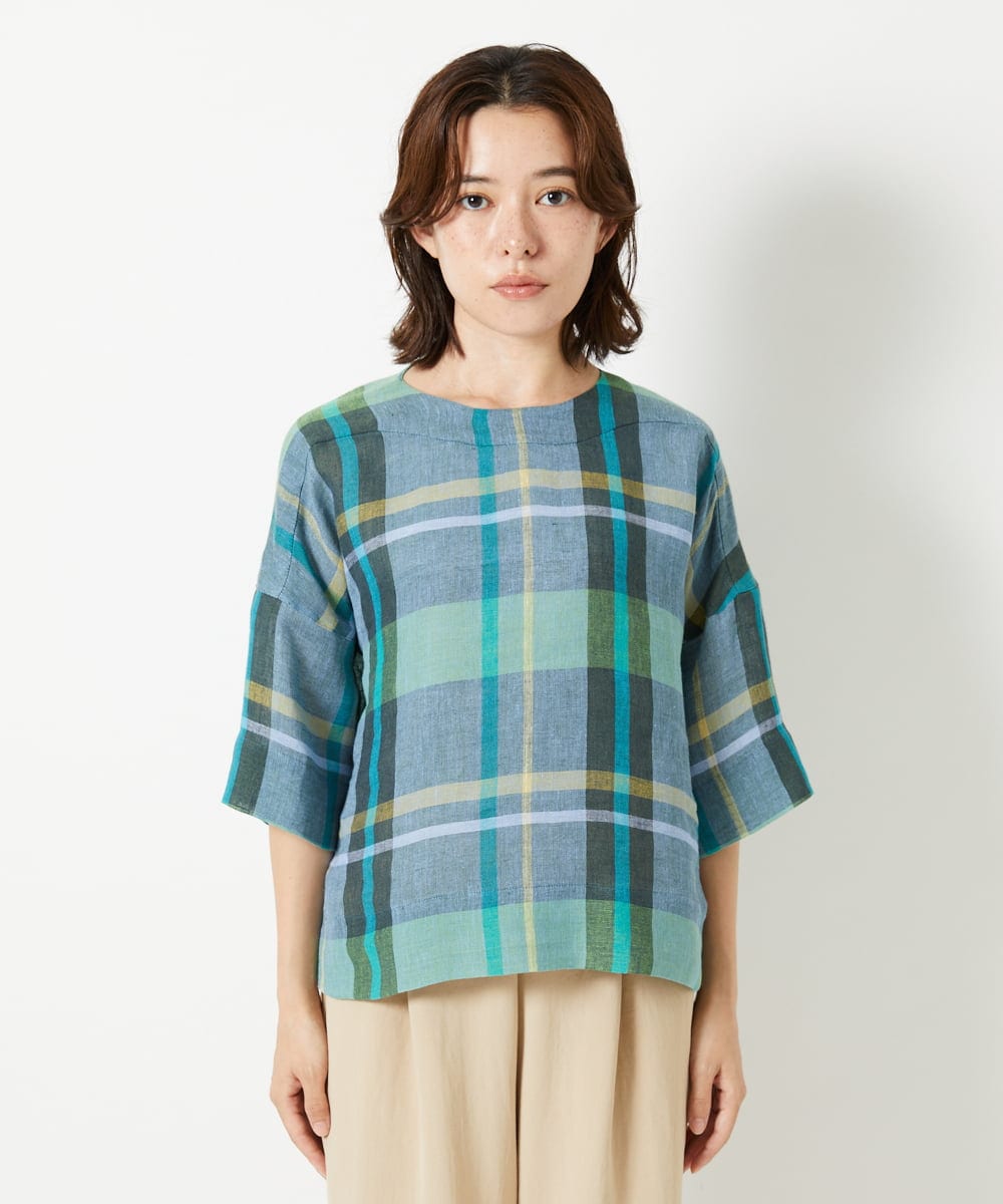 NHBGF92300 GIANNI LO GIUDICE(小さいサイズ)(メゾン ドゥ サンク) [日本製]先染めチェックプルオーバーブラウス レッド