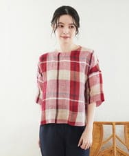 NHBGF92300 GIANNI LO GIUDICE(小さいサイズ)(メゾン ドゥ サンク) [日本製]先染めチェックプルオーバーブラウス レッド
