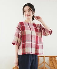 NHBGF92300 GIANNI LO GIUDICE(小さいサイズ)(メゾン ドゥ サンク) [日本製]先染めチェックプルオーバーブラウス レッド