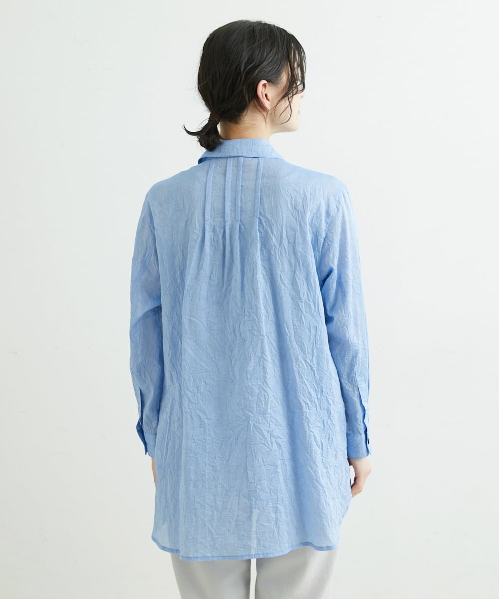 NHBGS02270 GIANNI LO GIUDICE(小さいサイズ)(メゾン ドゥ サンク) [洗える]コットンシャンブレーロングブラウス ライトブルー