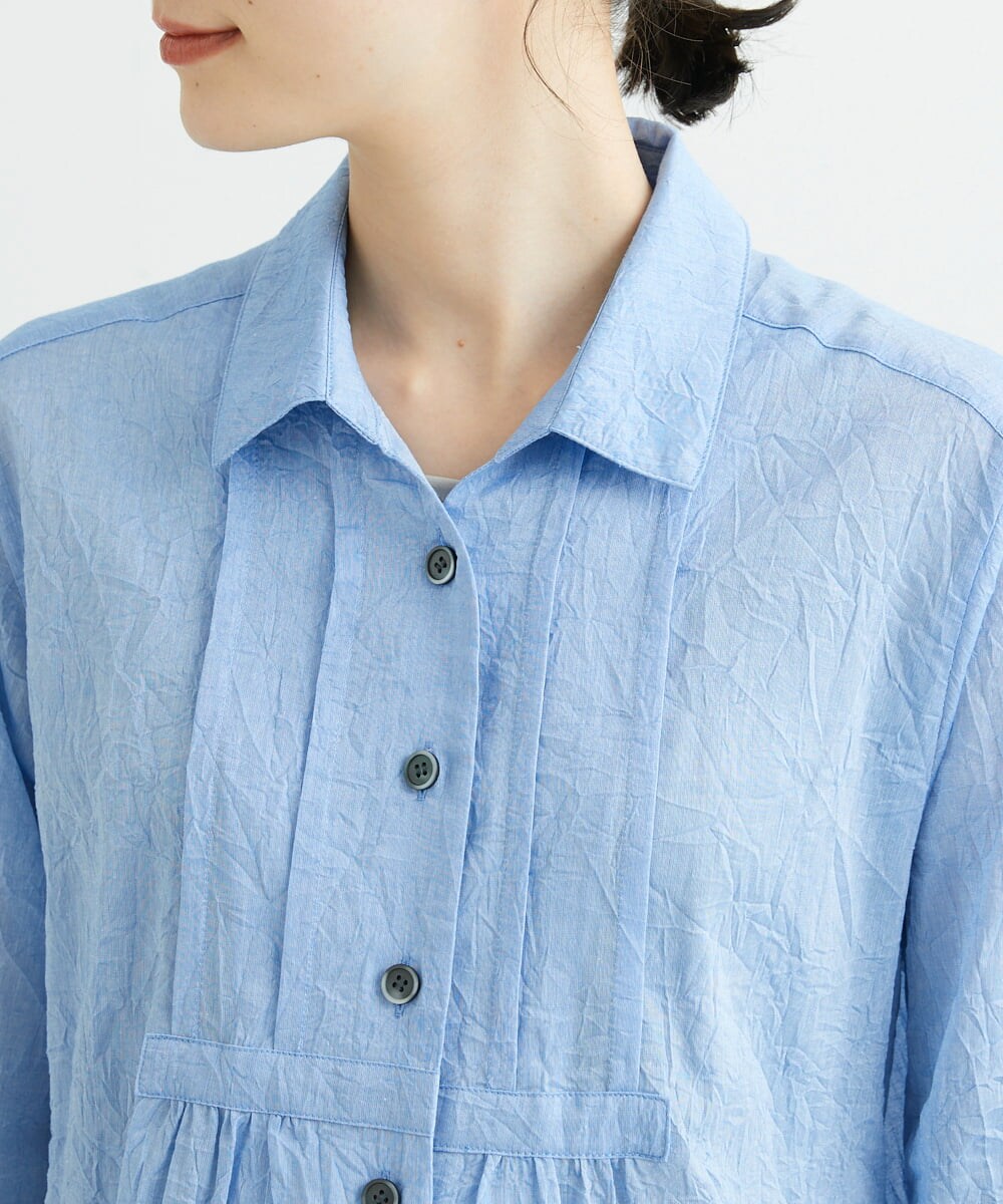 NHBGS02270 GIANNI LO GIUDICE(小さいサイズ)(メゾン ドゥ サンク) [洗える]コットンシャンブレーロングブラウス ライトブルー