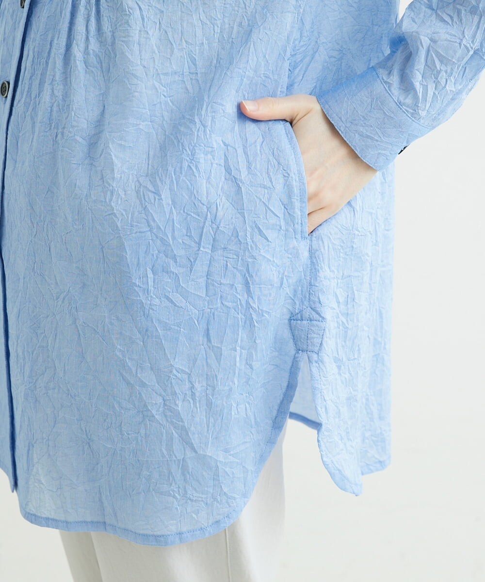 NHBGS02270 GIANNI LO GIUDICE(小さいサイズ)(メゾン ドゥ サンク) [洗える]コットンシャンブレーロングブラウス ライトブルー