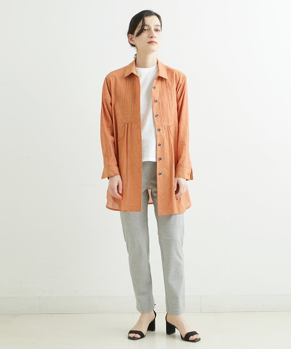 NHBGS02270 GIANNI LO GIUDICE(小さいサイズ)(メゾン ドゥ サンク) [洗える]コットンシャンブレーロングブラウス ライトブルー