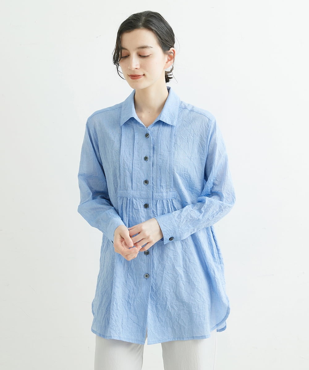 NHBGS02270 GIANNI LO GIUDICE(小さいサイズ)(メゾン ドゥ サンク) [洗える]コットンシャンブレーロングブラウス ライトブルー