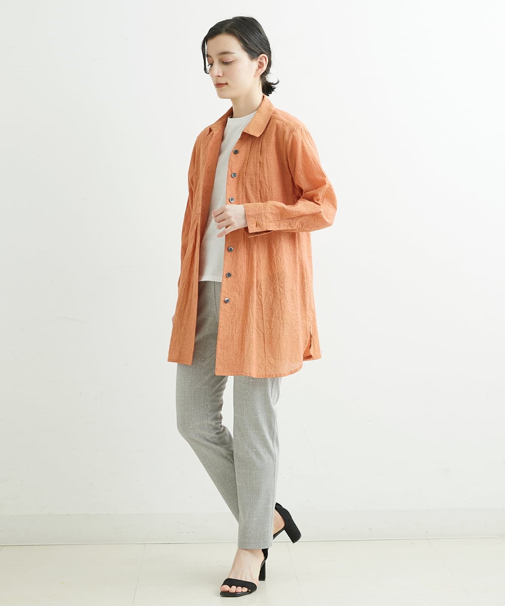 NHBGS02270 GIANNI LO GIUDICE(小さいサイズ)(メゾン ドゥ サンク) [洗える]コットンシャンブレーロングブラウス ライトブルー