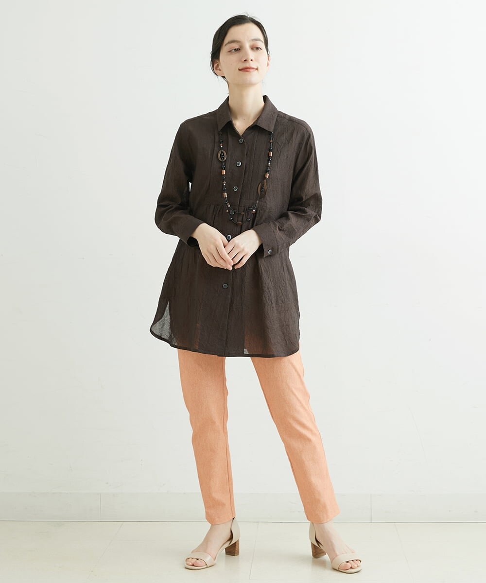 NHBGS02270 GIANNI LO GIUDICE(小さいサイズ)(メゾン ドゥ サンク) [洗える]コットンシャンブレーロングブラウス ライトブルー