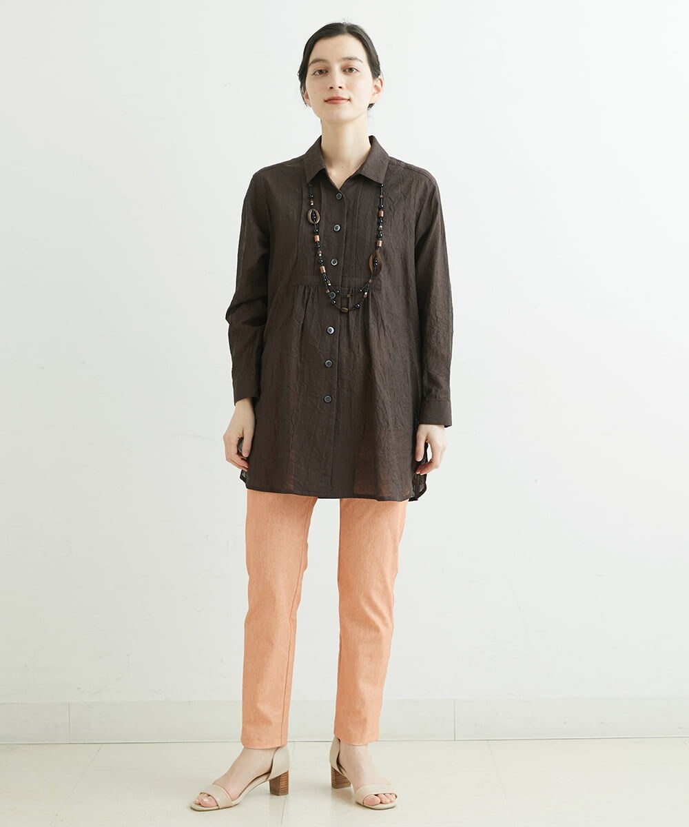 NHBGS02270 GIANNI LO GIUDICE(小さいサイズ)(メゾン ドゥ サンク) [洗える]コットンシャンブレーロングブラウス ライトブルー