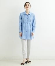NHBGS02270 GIANNI LO GIUDICE(小さいサイズ)(メゾン ドゥ サンク) [洗える]コットンシャンブレーロングブラウス ライトブルー