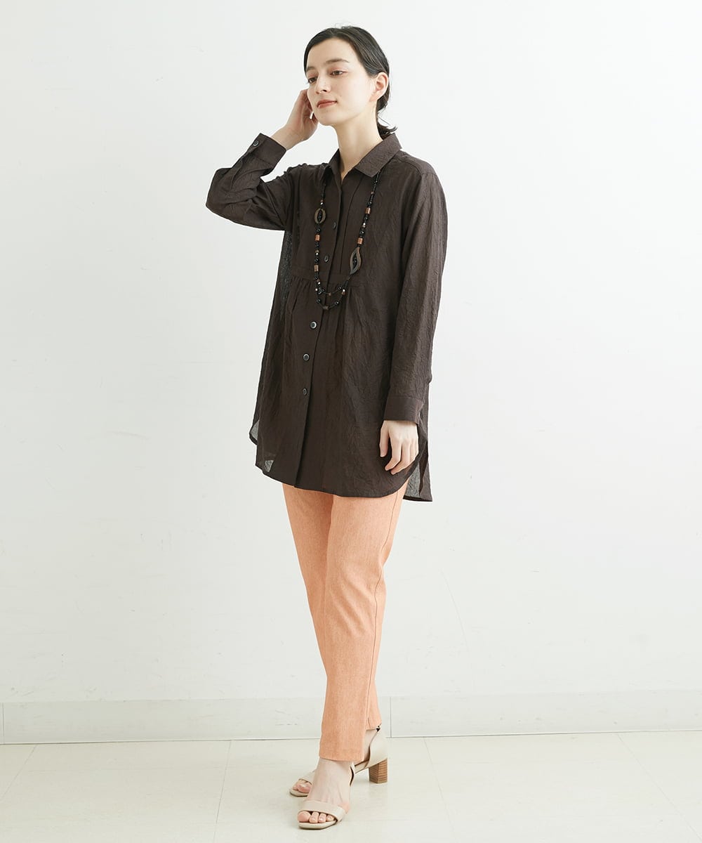NHBGS02270 GIANNI LO GIUDICE(小さいサイズ)(メゾン ドゥ サンク) [洗える]コットンシャンブレーロングブラウス ライトブルー