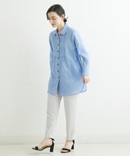 NHBGS02270 GIANNI LO GIUDICE(小さいサイズ)(メゾン ドゥ サンク) [洗える]コットンシャンブレーロングブラウス ライトブルー