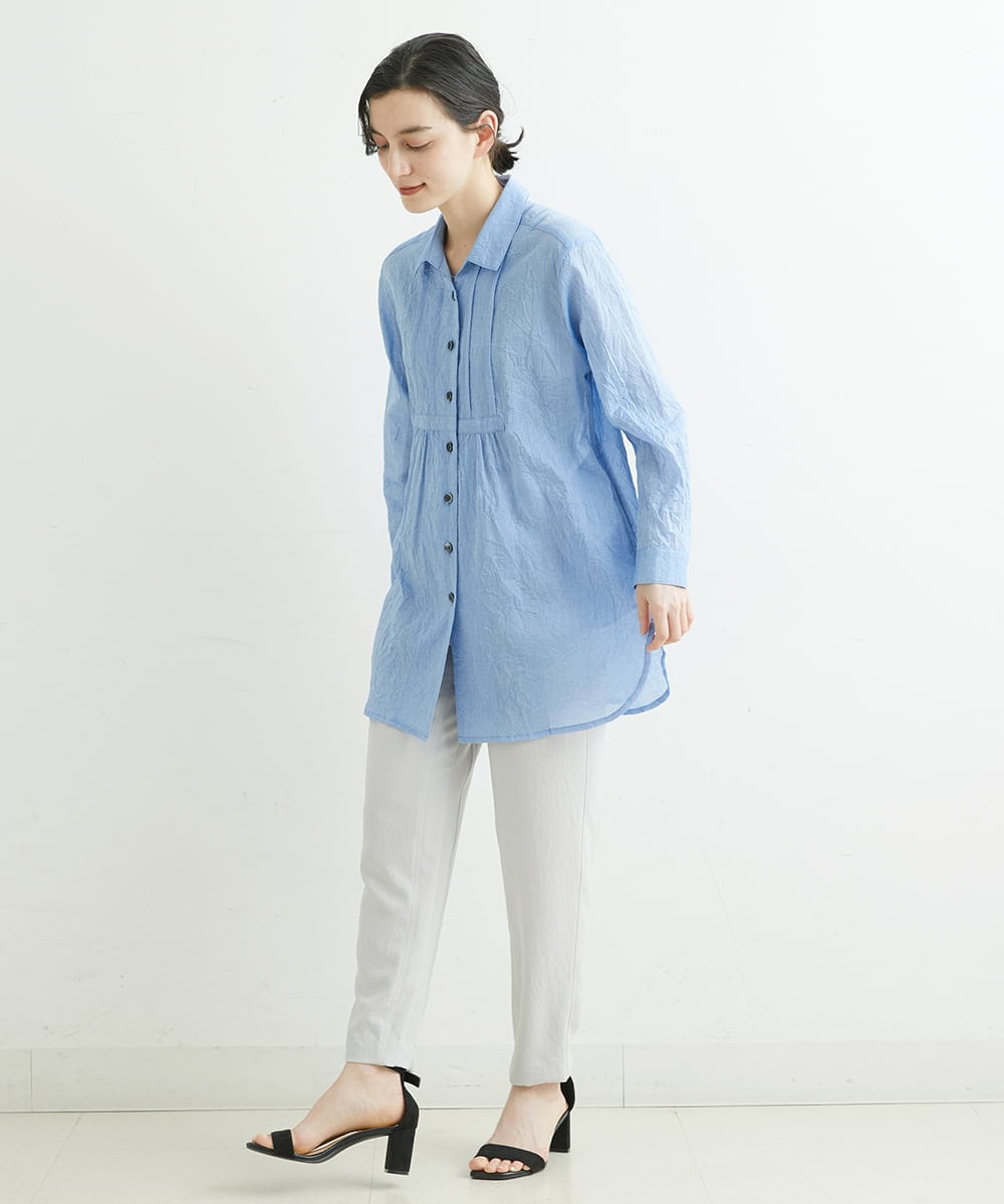 NHBGS02270 GIANNI LO GIUDICE(小さいサイズ)(メゾン ドゥ サンク) [洗える]コットンシャンブレーロングブラウス ライトブルー
