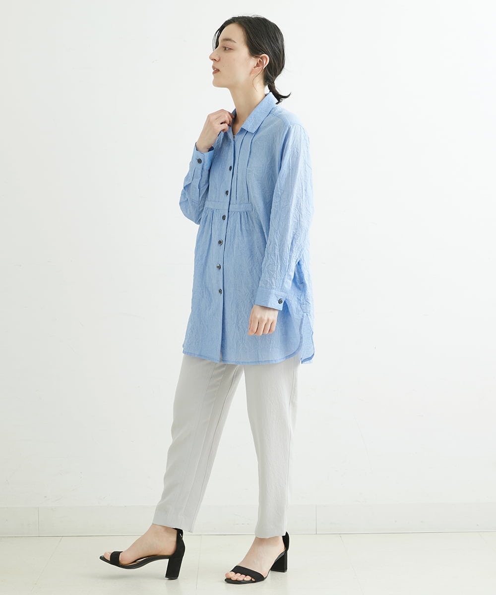 NHBGS02270 GIANNI LO GIUDICE(小さいサイズ)(メゾン ドゥ サンク) [洗える]コットンシャンブレーロングブラウス ライトブルー