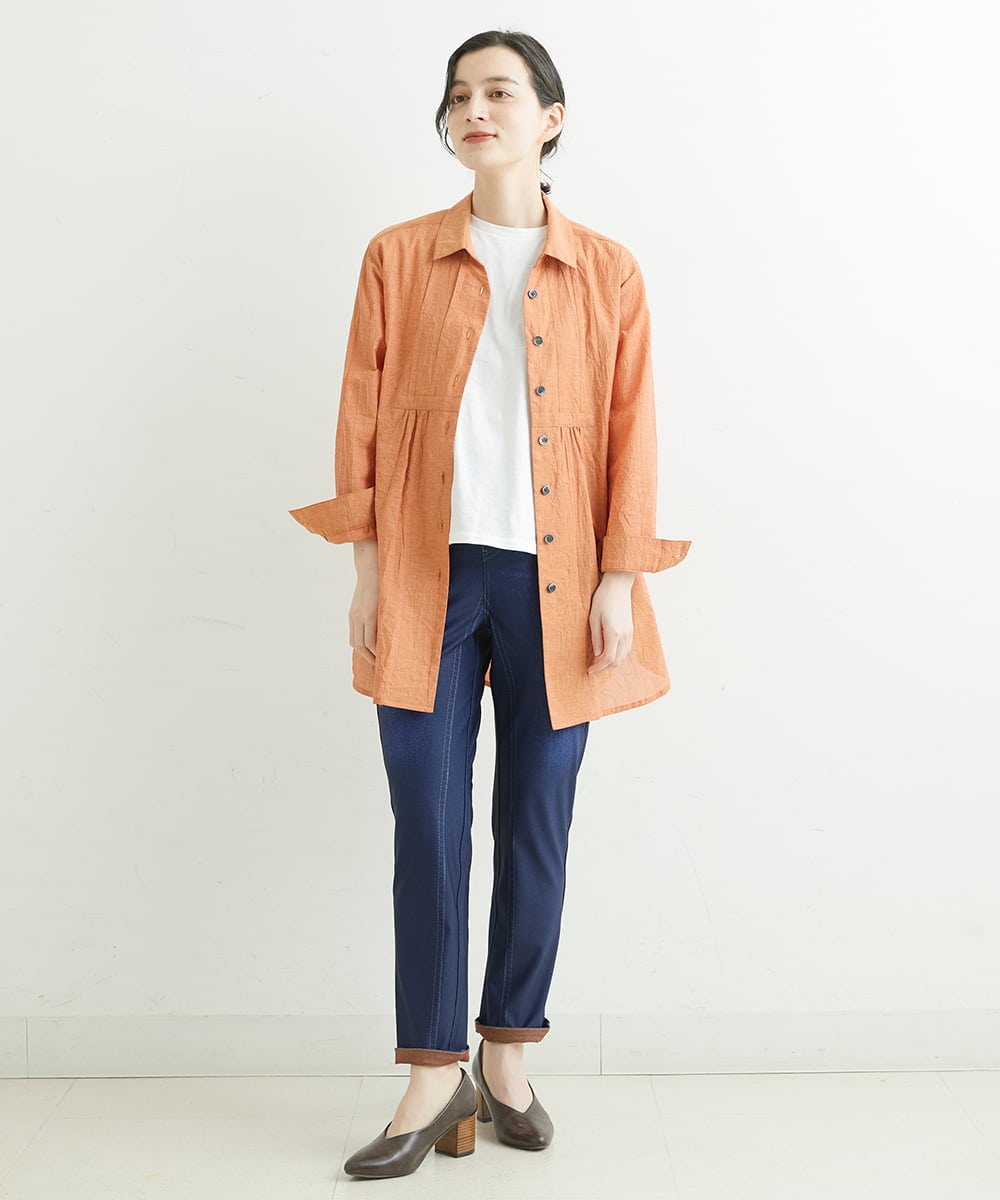 NHBGS02270 GIANNI LO GIUDICE(小さいサイズ)(メゾン ドゥ サンク) [洗える]コットンシャンブレーロングブラウス ライトブルー