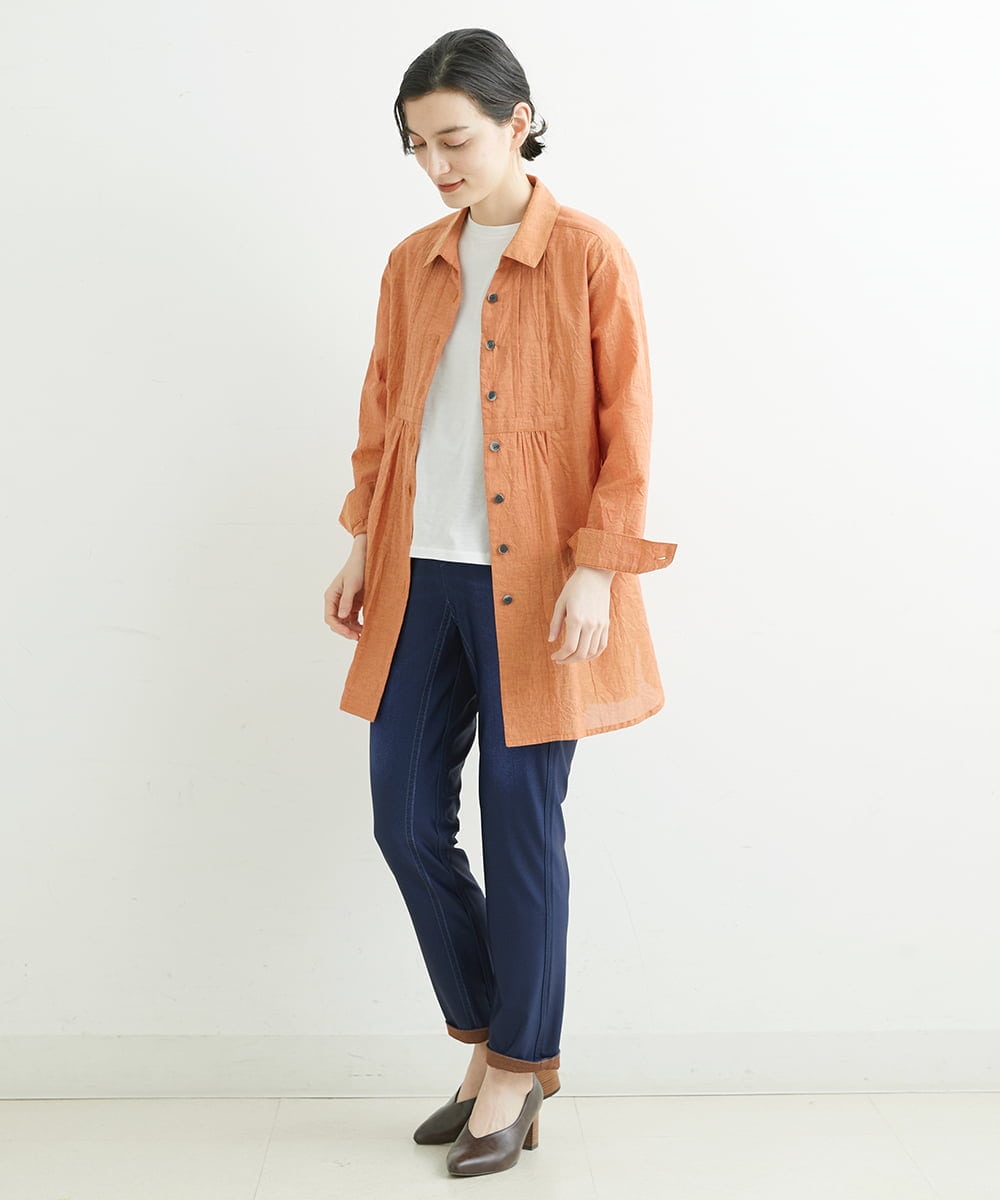 NHBGS02270 GIANNI LO GIUDICE(小さいサイズ)(メゾン ドゥ サンク) [洗える]コットンシャンブレーロングブラウス ライトブルー