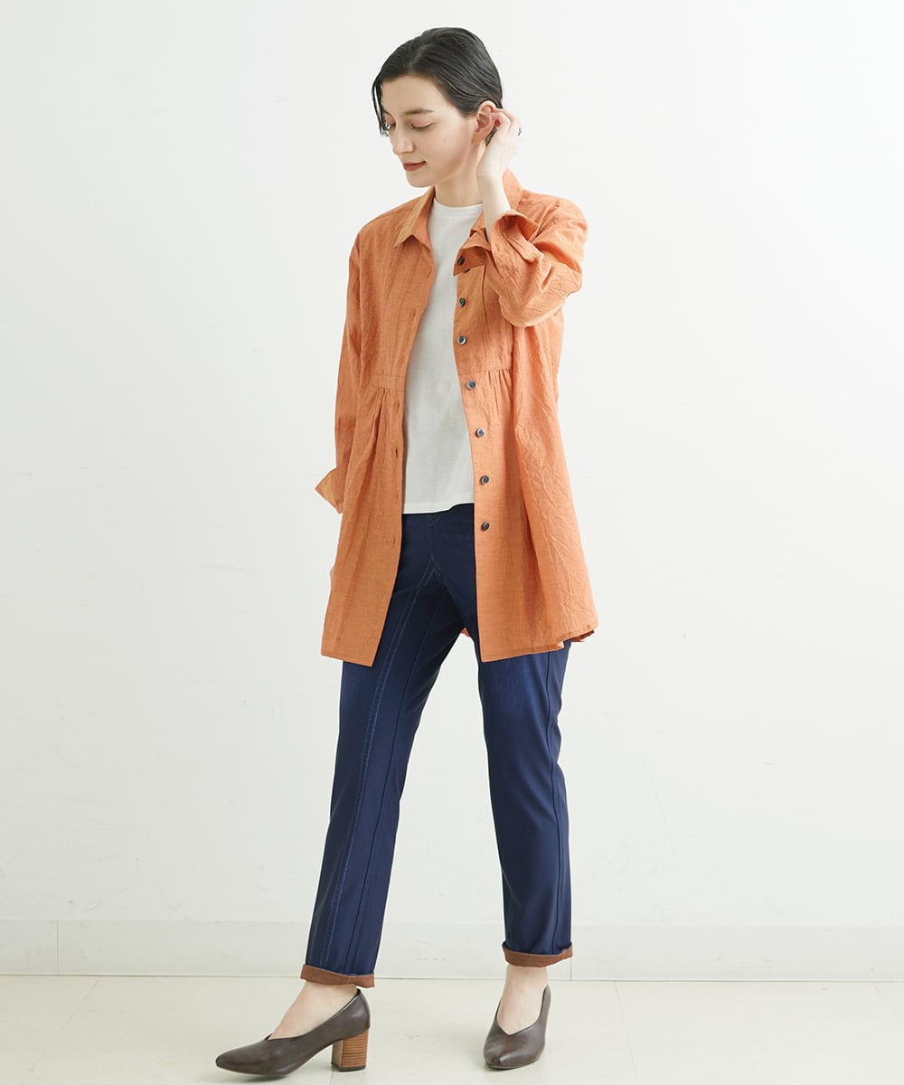 NHBGS02270 GIANNI LO GIUDICE(小さいサイズ)(メゾン ドゥ サンク) [洗える]コットンシャンブレーロングブラウス ライトブルー