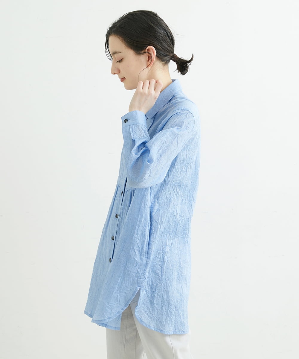 NHBGS02270 GIANNI LO GIUDICE(小さいサイズ)(メゾン ドゥ サンク) [洗える]コットンシャンブレーロングブラウス ライトブルー