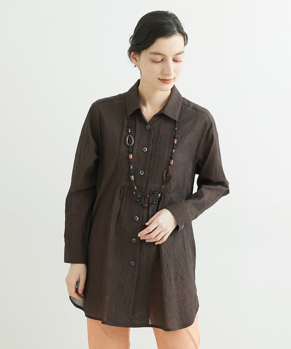 NHBGS02270 GIANNI LO GIUDICE(小さいサイズ)(メゾン ドゥ サンク) [洗える]コットンシャンブレーロングブラウス ライトブルー