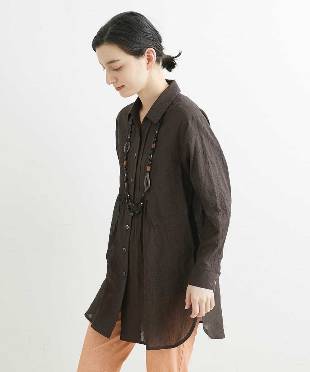 NHBGS02270 GIANNI LO GIUDICE(小さいサイズ)(メゾン ドゥ サンク) [洗える]コットンシャンブレーロングブラウス ライトブルー