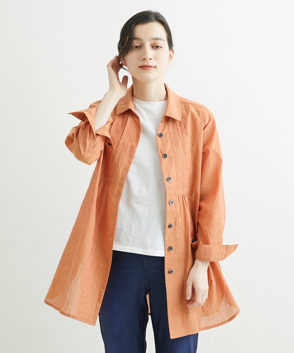 NHBGS02270 GIANNI LO GIUDICE(小さいサイズ)(メゾン ドゥ サンク) [洗える]コットンシャンブレーロングブラウス ライトブルー