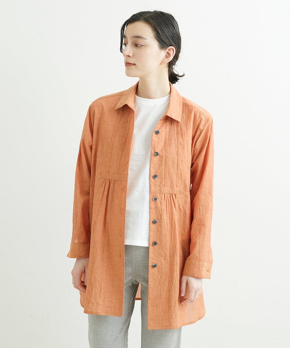 NHBGS02270 GIANNI LO GIUDICE(小さいサイズ)(メゾン ドゥ サンク) [洗える]コットンシャンブレーロングブラウス ライトブルー