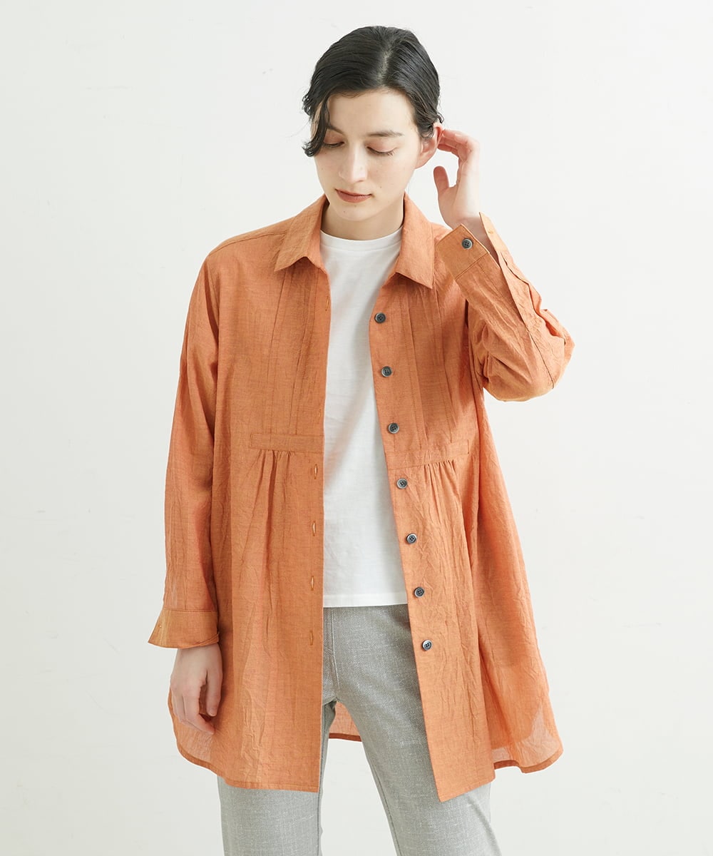 NHBGS02270 GIANNI LO GIUDICE(小さいサイズ)(メゾン ドゥ サンク) [洗える]コットンシャンブレーロングブラウス ライトブルー