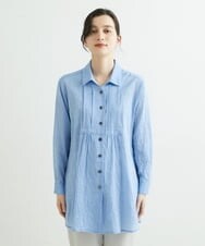NHBGS02270 GIANNI LO GIUDICE(小さいサイズ)(メゾン ドゥ サンク) [洗える]コットンシャンブレーロングブラウス ライトブルー