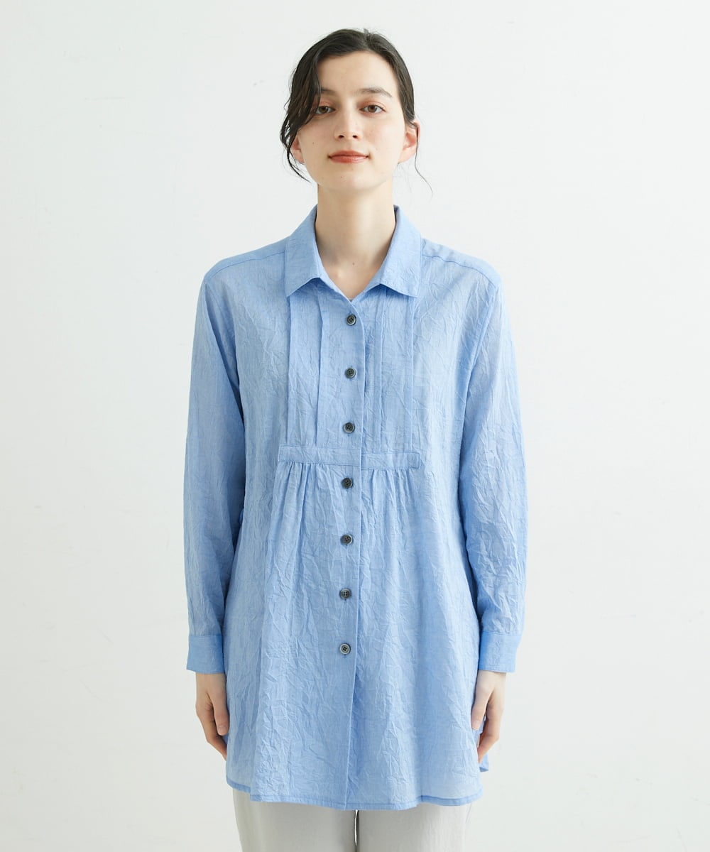 NHBGS02270 GIANNI LO GIUDICE(小さいサイズ)(メゾン ドゥ サンク) [洗える]コットンシャンブレーロングブラウス ライトブルー