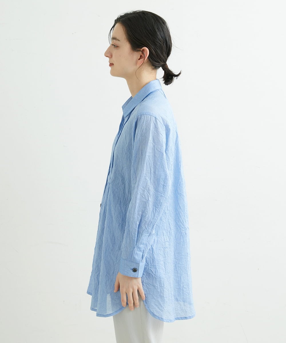 NHBGS02270 GIANNI LO GIUDICE(小さいサイズ)(メゾン ドゥ サンク) [洗える]コットンシャンブレーロングブラウス ライトブルー