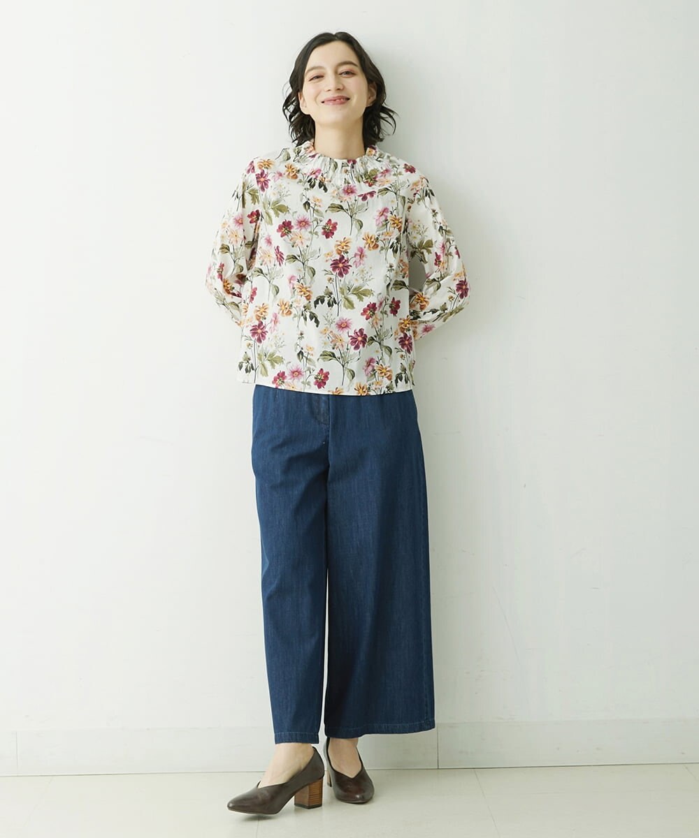 NHBGU81230 GIANNI LO GIUDICE(小さいサイズ)(メゾン ドゥ サンク) LIBERTYプリントギャザーネックブラウス（BARBARA COVINGTON） オフホワイト系