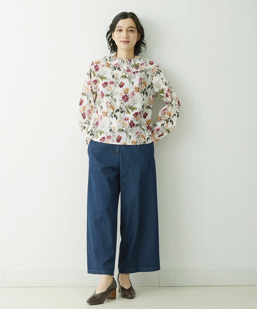 NHBGU81230 GIANNI LO GIUDICE(小さいサイズ)(メゾン ドゥ サンク) LIBERTYプリントギャザーネックブラウス（BARBARA COVINGTON） オフホワイト系