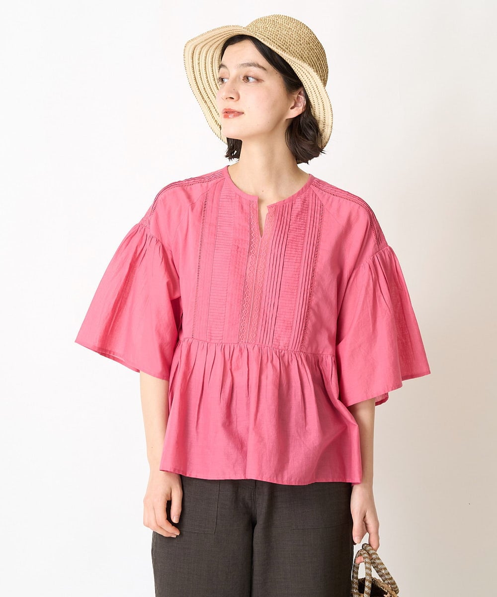 NHBGX85180 GIANNI LO GIUDICE(小さいサイズ)(メゾン ドゥ サンク) コットンボイルショート丈ブラウス ライトグリーン