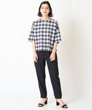 NHBGX97200 GIANNI LO GIUDICE(小さいサイズ)(メゾン ドゥ サンク) 綿麻ブロックチェックプルオーバーブラウス ブラウン・ベージュ系