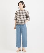 NHBGX97200 GIANNI LO GIUDICE(小さいサイズ)(メゾン ドゥ サンク) 綿麻ブロックチェックプルオーバーブラウス ブラウン・ベージュ系