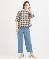 NHBGX97200 GIANNI LO GIUDICE(小さいサイズ)(メゾン ドゥ サンク) 綿麻ブロックチェックプルオーバーブラウス ブラウン・ベージュ系