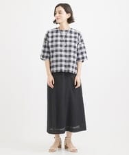 NHBGX97200 GIANNI LO GIUDICE(小さいサイズ)(メゾン ドゥ サンク) 綿麻ブロックチェックプルオーバーブラウス ブラウン・ベージュ系