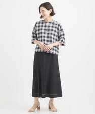 NHBGX97200 GIANNI LO GIUDICE(小さいサイズ)(メゾン ドゥ サンク) 綿麻ブロックチェックプルオーバーブラウス ブラウン・ベージュ系