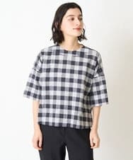 NHBGX97200 GIANNI LO GIUDICE(小さいサイズ)(メゾン ドゥ サンク) 綿麻ブロックチェックプルオーバーブラウス ブラウン・ベージュ系