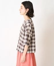 NHBGX97200 GIANNI LO GIUDICE(小さいサイズ)(メゾン ドゥ サンク) 綿麻ブロックチェックプルオーバーブラウス ブラウン・ベージュ系