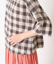 NHBGX97200 GIANNI LO GIUDICE(小さいサイズ)(メゾン ドゥ サンク) 綿麻ブロックチェックプルオーバーブラウス ブラウン・ベージュ系
