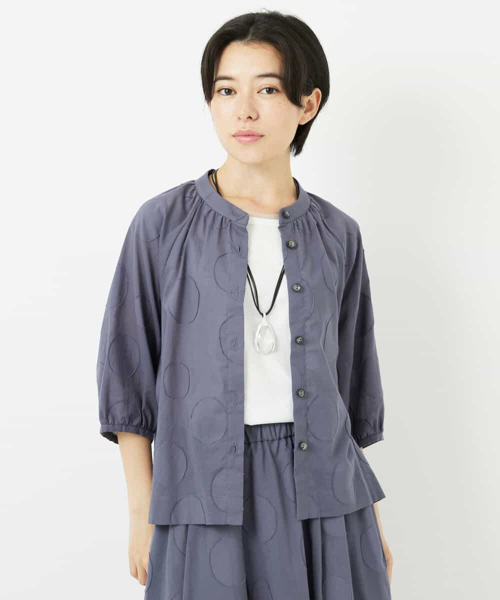 NHBHA10290 GIANNI LO GIUDICE(小さいサイズ)(メゾン ドゥ サンク) ドットジャガードシャツブラウス ブルーグレー