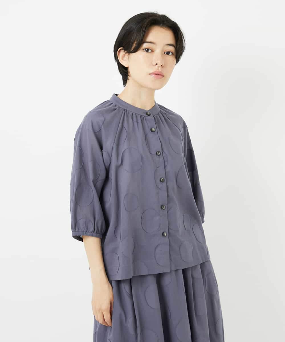 NHBHA10290 GIANNI LO GIUDICE(小さいサイズ)(メゾン ドゥ サンク) ドットジャガードシャツブラウス ブルーグレー