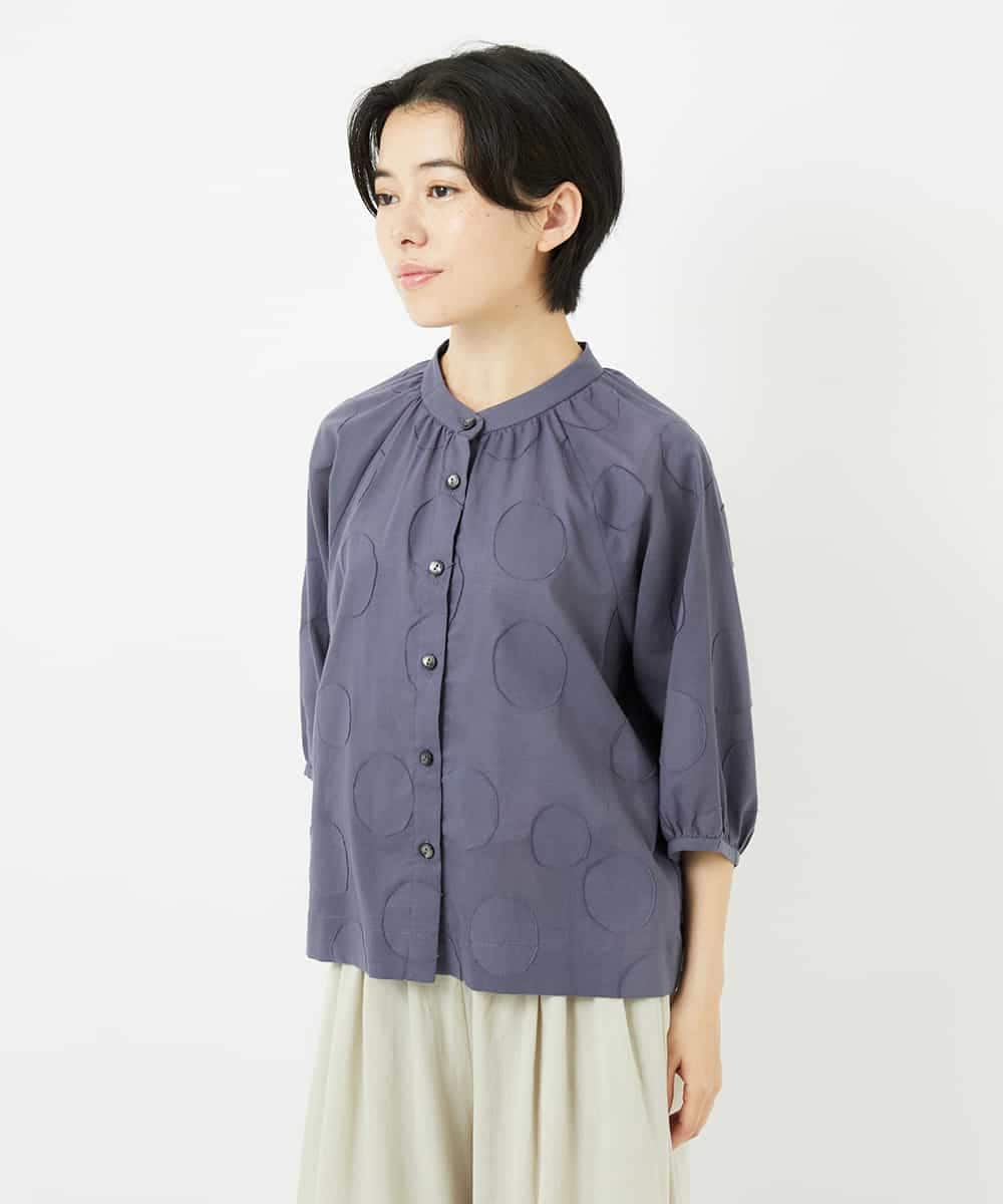 NHBHA10290 GIANNI LO GIUDICE(小さいサイズ)(メゾン ドゥ サンク) ドットジャガードシャツブラウス ブルーグレー
