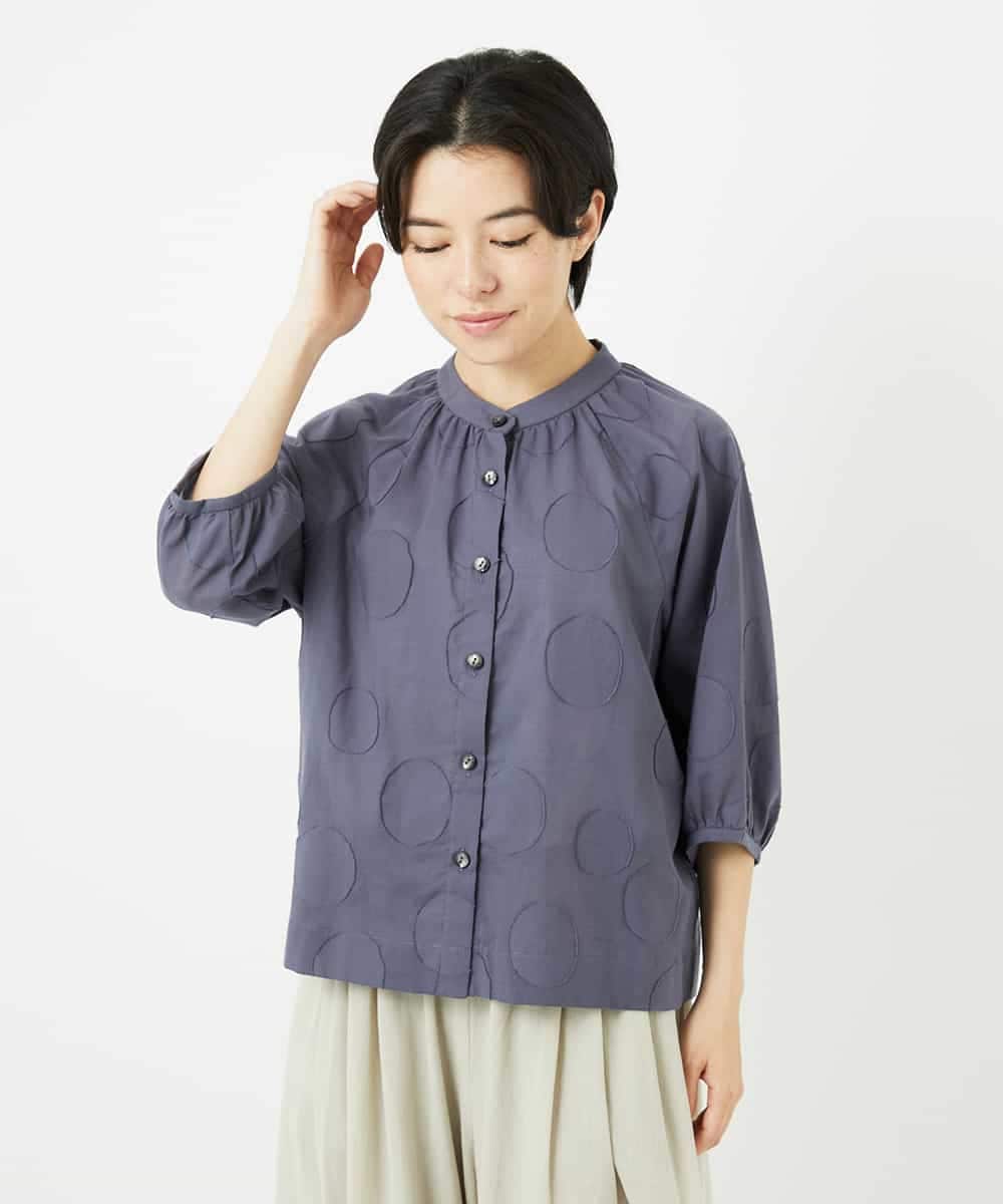 NHBHA10290 GIANNI LO GIUDICE(小さいサイズ)(メゾン ドゥ サンク) ドットジャガードシャツブラウス ブルーグレー