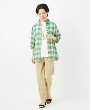 NHBHA12250 GIANNI LO GIUDICE(小さいサイズ)(メゾン ドゥ サンク) シャーリングチェックシャツブラウス イエロー×グリーン
