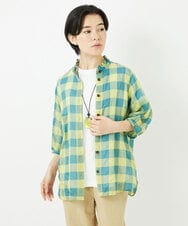 NHBHA12250 GIANNI LO GIUDICE(小さいサイズ)(メゾン ドゥ サンク) シャーリングチェックシャツブラウス イエロー×グリーン