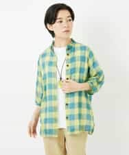 NHBHA12250 GIANNI LO GIUDICE(小さいサイズ)(メゾン ドゥ サンク) シャーリングチェックシャツブラウス イエロー×グリーン