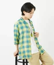 NHBHA12250 GIANNI LO GIUDICE(小さいサイズ)(メゾン ドゥ サンク) シャーリングチェックシャツブラウス イエロー×グリーン