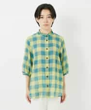 NHBHA12250 GIANNI LO GIUDICE(小さいサイズ)(メゾン ドゥ サンク) シャーリングチェックシャツブラウス イエロー×グリーン