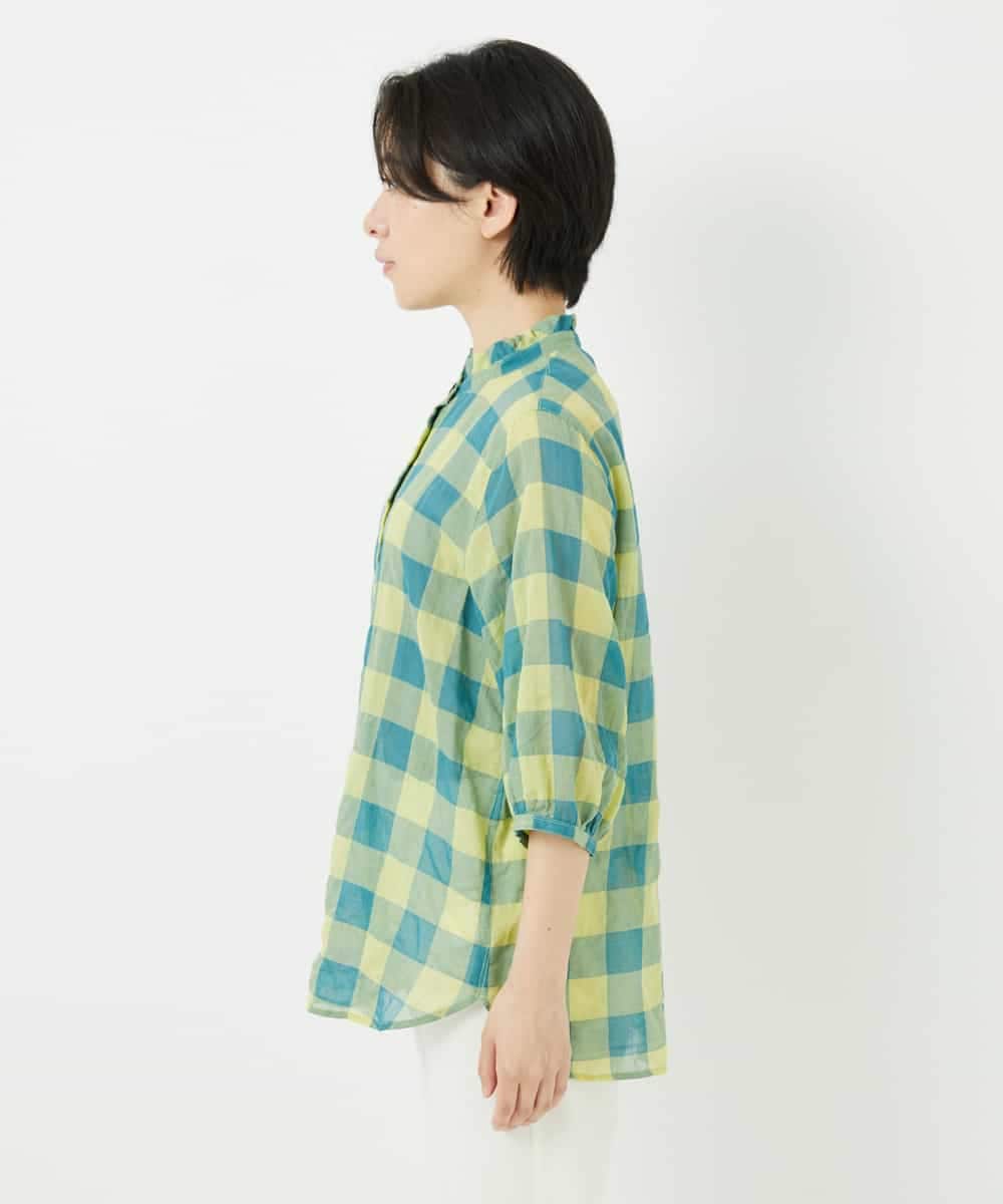 NHBHA12250 GIANNI LO GIUDICE(小さいサイズ)(メゾン ドゥ サンク) シャーリングチェックシャツブラウス イエロー×グリーン