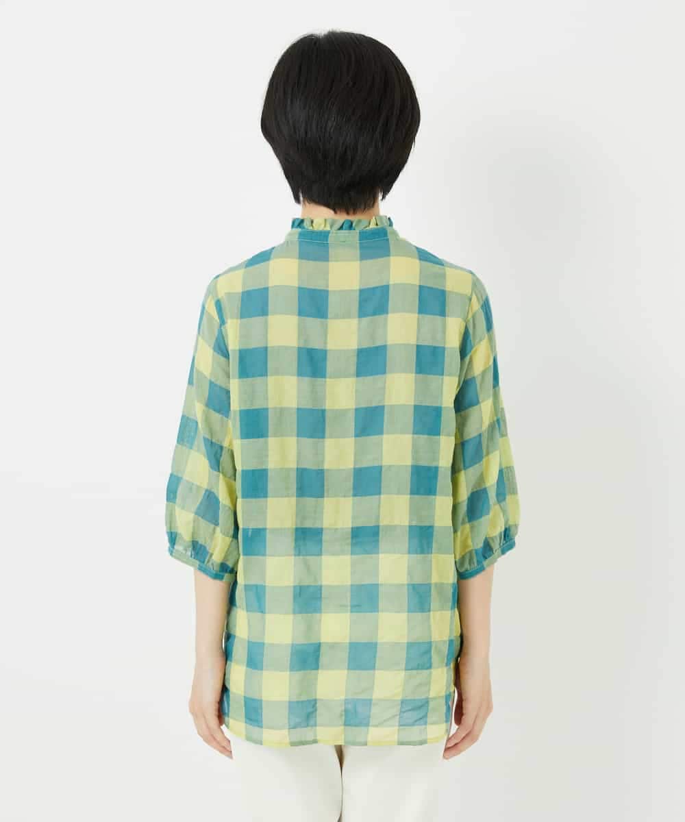 NHBHA12250 GIANNI LO GIUDICE(小さいサイズ)(メゾン ドゥ サンク) シャーリングチェックシャツブラウス イエロー×グリーン